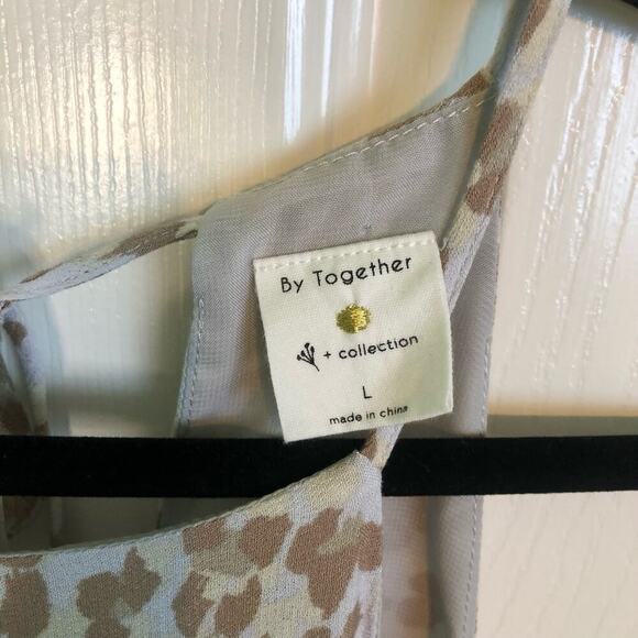 By Together Blue Khaki & Cream Leopard Print Swing Tank Tie Back - Size Large - Picture 2 of 7